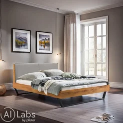 HASENA Bett Pietro 99 Wildeiche natur, Pepe grey 335 Hot