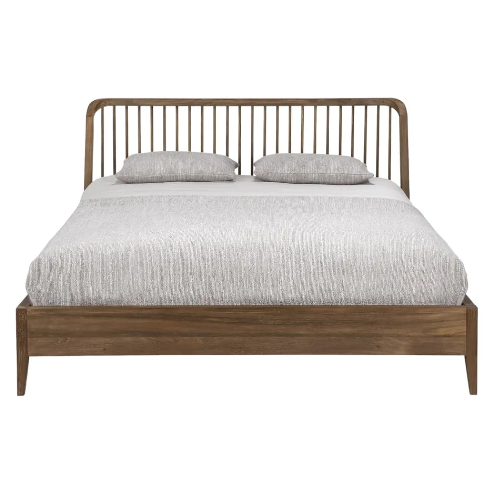 Ethnicraft Bett Spindle teakfarbig Outlet