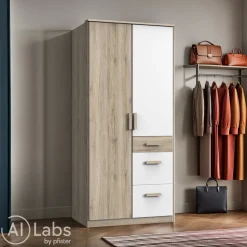 MID.YOU Drehtürenschrank Cariba-3767 eichefarbig, weiss New