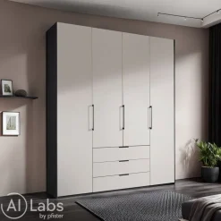 Dieter Knoll Drehtürenschrank Glasgow Mattglas Kieselgrau, anthrazit Sale
