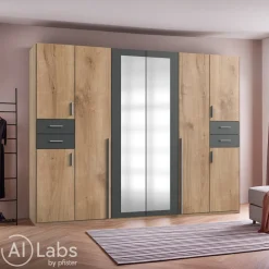 MID.YOU Drehtürenschrank Vegas-201 eichefarbig, graphitschwarz Best