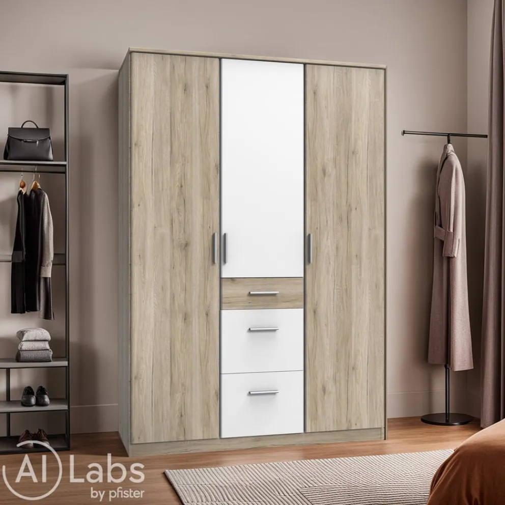 MID.YOU Drehtürenschrank Young eichefarbig, weiss Clearance