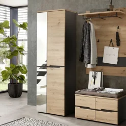 Voleo Garderobenschrank Memphis eichefarbig, graphitgrau Discount