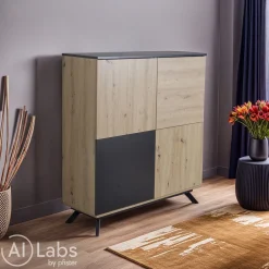 MID.YOU Highboard Eiche Dekor braun Clearance