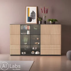 Edition Highboard Ron eichefarbig, schwarz Outlet