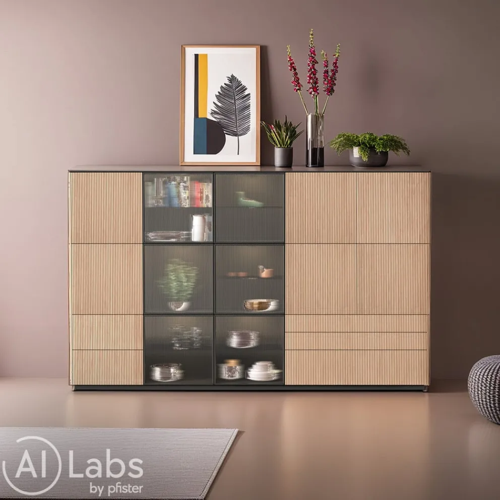 Edition Highboard Ron eichefarbig, schwarz Outlet