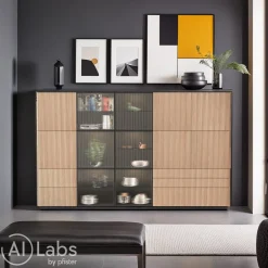 Edition Highboard Ron eichefarbig, schwarz Outlet