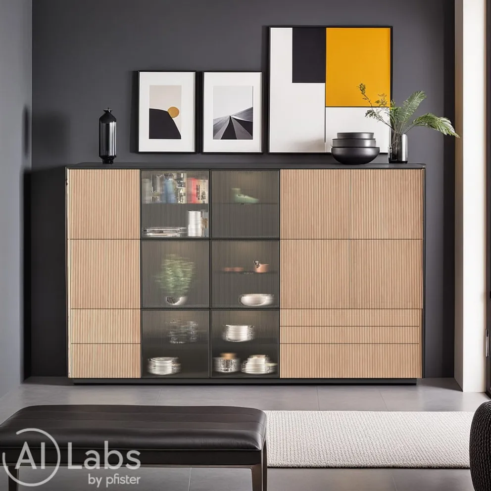 Edition Highboard Ron eichefarbig, schwarz Outlet