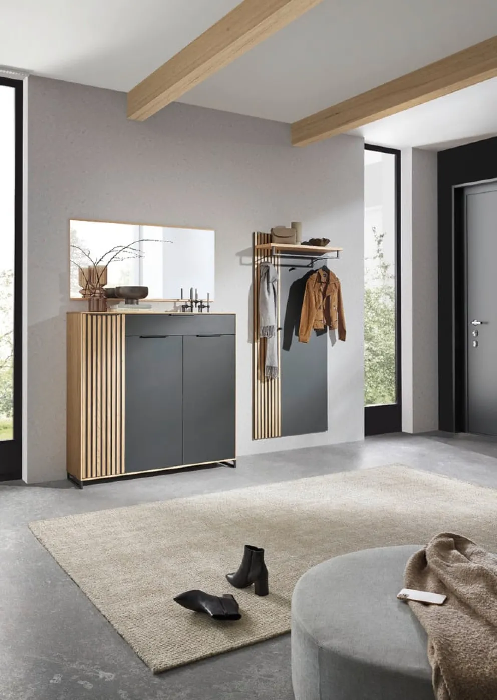 Dieter Knoll Kommode Riva anthrazit, eichefarbig New