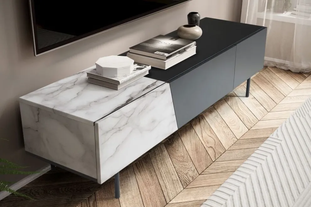 MID.YOU Lowboard Marmor grauweiss, schwarz Outlet