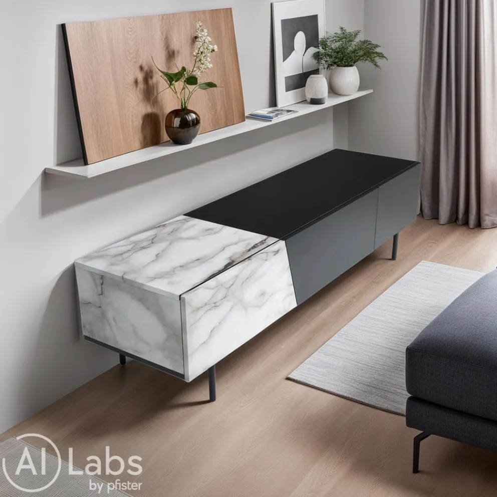 MID.YOU Lowboard Marmor grauweiss, schwarz Outlet