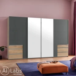 MID.YOU Schiebetürenschrank Level36 eichefarbig, graphitschwarz Discount