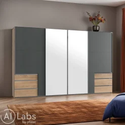 MID.YOU Schiebetürenschrank Level36 eichefarbig, graphitschwarz Discount