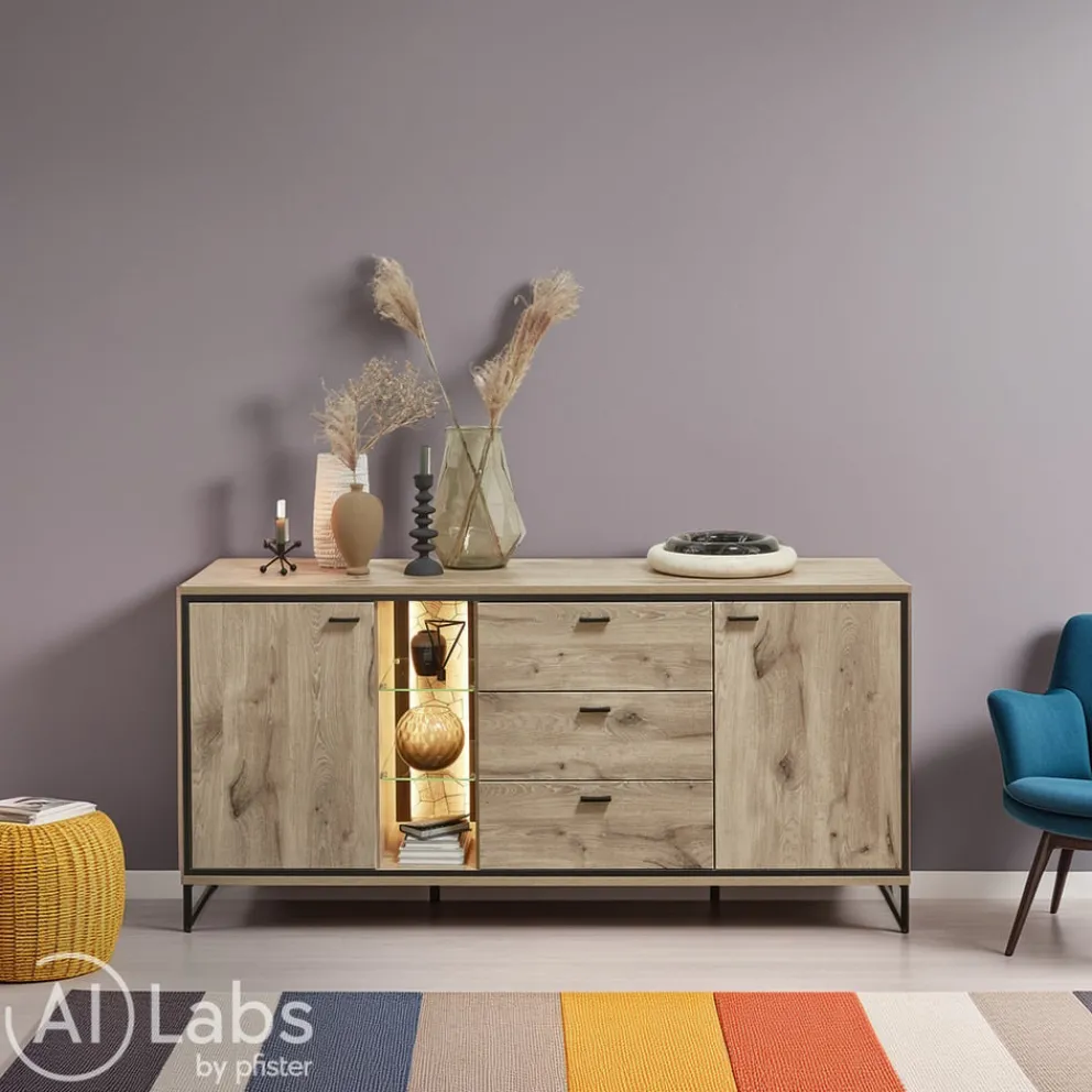Livetastic Sideboard Ruben eichefarbig, schwarz Sale
