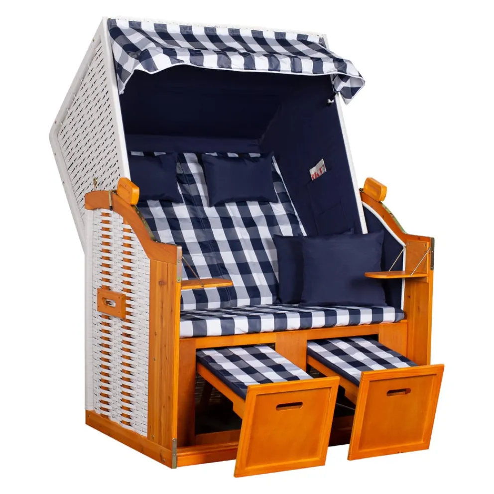 Strandkorb Ostsee dunkelblau, weiss New