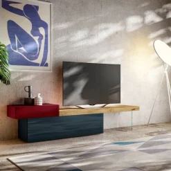 Lago TV-Möbel 36E8 Wildwood scuro, blu scuro, rosso Clearance